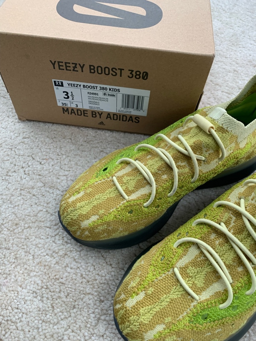 Adidas Big Kid Size 3.5 Yeezy Boost 380 Hylte Neon Lime Green Slip In Sneakers - Picture 4 of 15